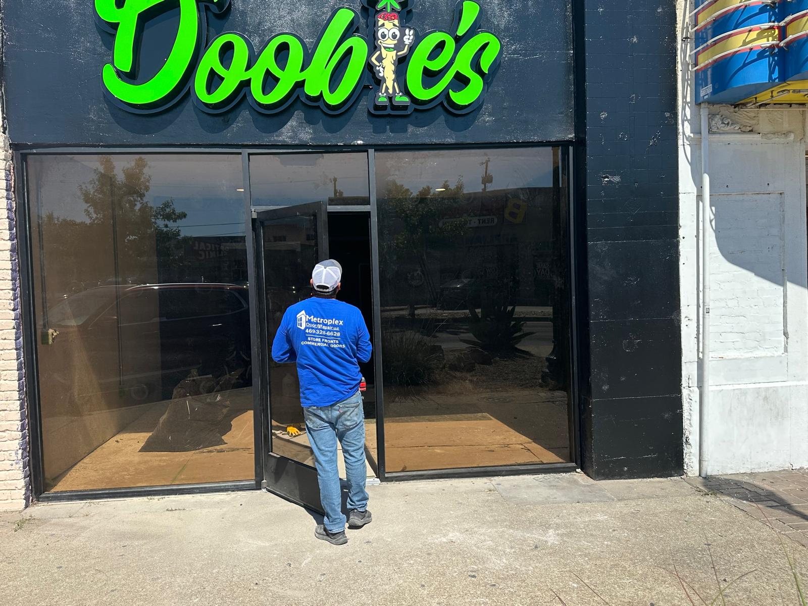 Business storefront glass repair project